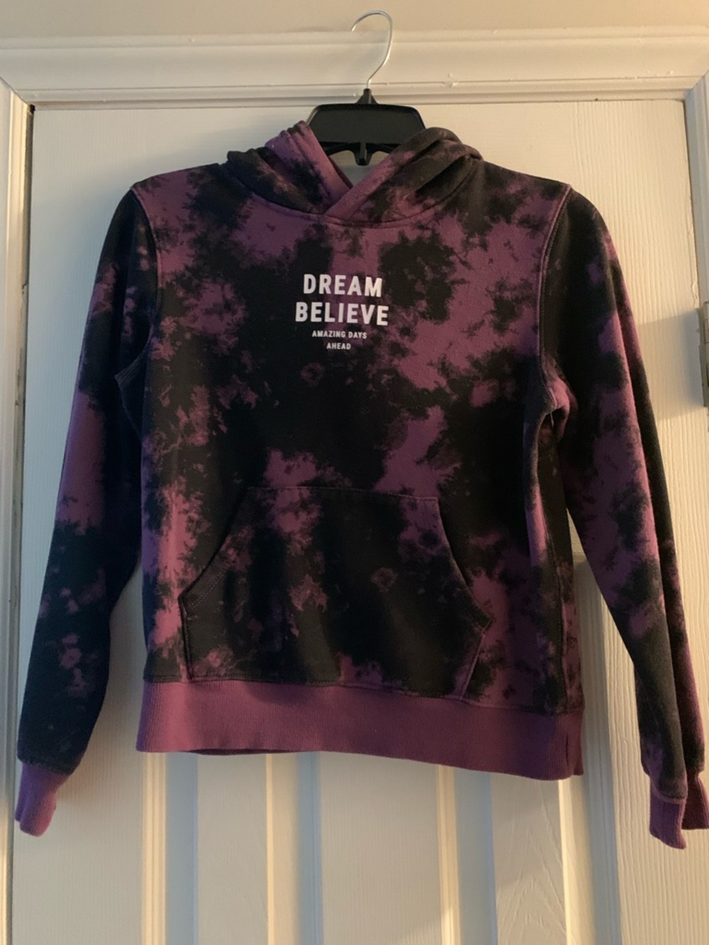 H&M xxs like new tie-Dye Purple & Black 'Dream Believe' Hoodie